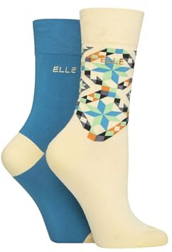 ELLE Ladies Soft, Breathable & Cooling Bamboo Patterned and Plain Colourful Socks in a Multipack of 2 Pairs (UK, Numeric, 4, 8, Regular, Regular, Storm)