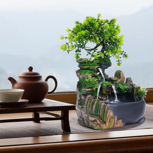 Fuente de interior con cascada Zen relaxend – Decoración para salón, dormitorio, maravilloso jardín de rocas – Meditación y relajación – Fuente de mesa eléctrica – H 28 cm