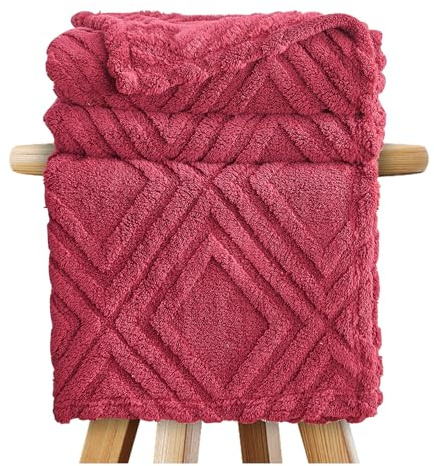 GC GAVENO CAVAILIA Throw Blankets - Fluffy Fleece Blankets For Bed, Couch, Sofa, Settee - Comfortable Thermal, Warm, Cosy Blankets & Throws - Stylish Jacquard Throw (130X180 cm) - Wine