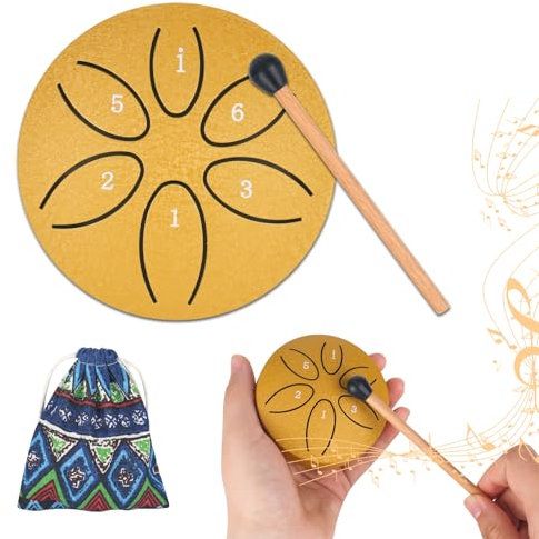 Klangtrommel 6 Töne Raindrum outdoor Rain drum outdoor Regen Klangschale Chakra Regentrommel Tragbare Mini Trommel Regentrommel outdoor Regentrommel für Garten Mini Schlagzeug für Meditation Yoga Gelb