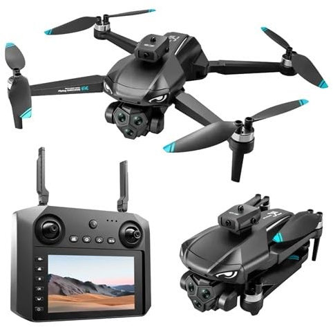 Foldable RC Drone, 4K WiFi Camera, 4.5-inch Screen, Triple HD Lens, 5G Remote Control (1 battery for remote control with screen)
