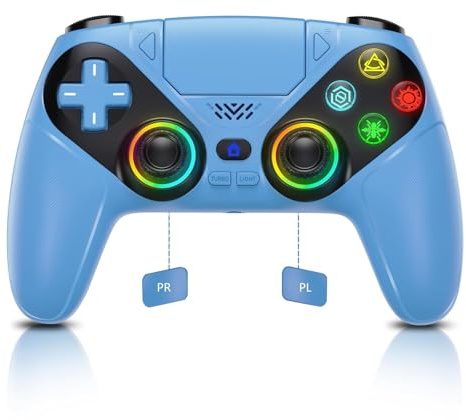 Dinosoo Manette sans fil RVB pour PS5/PlayStation 5 PC, contrôleur Bluetooth avec turbo, macro, vibration dynamique, contrôle de mouvement à 6 axes, prise audio 3,5 mm, batterie 1000 mAh, haut-parleur