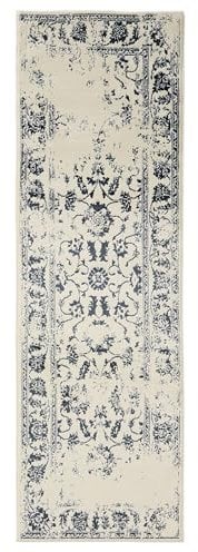 benuta Basic Teppich Suki - Creme/Blau 80x240 cm - Kunstfaser - Läufer & im Style: Vintage, Orient Style - Pflegeleicht für Wohnzimmer Schlafzimmer