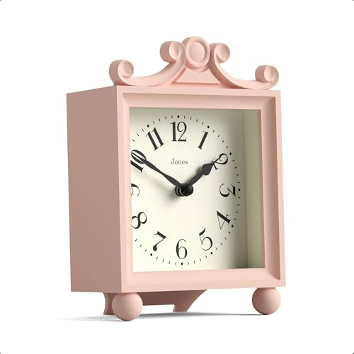 Jones Clocks® Parlour Orologio a camino | Piccolo orologio classico per carrozza | Rosa rosa | Elegante custodia decorativa quadrata, perfetta per caminetto, mensole, tavolo o comodino