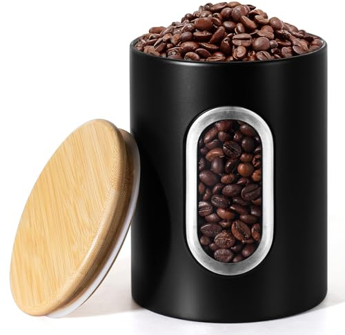 gmisun Kaffeedose, 500g / 1,5 l Kaffeebehälter für Kaffeebohnen, gemahlenen Kaffee, Kaffeekapseln, Kaffeepads, Kaffee Aufbewahrung, Vorratsdosen schwarz luftdicht, Kaffee Dose für kaffeebar