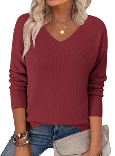 Jersey Mujer Invierno Elegante, Sweater Punto Largo con Cuello en V y Manga Larga, Pullover suéter | Jersey elegante, jersey de punto de invierno, jersey de moda