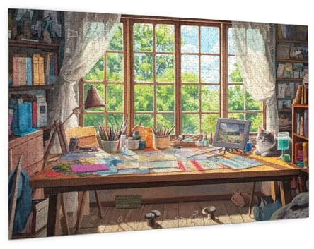 Bibliothek Puzzle 1000 Teile Erwachsene Puzzle Landschaft Muster Design mit Geschenkbox-Verpackung als Geschenk für Frauen, Anspruchsvolle Familienaktivität für Anfänger, Zimmer Deko 75 x 50 cm -999y