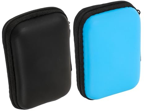 VILLCASE 2pcs Hard Drive Case Storage Box Small Portable Protective Hard Disk Carrying Pouch with Cable Organizer for Travel Use, Black and Sky Blue