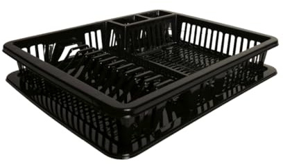 punkto. Elite Abtropfgestell für Geschirr – 3 Farben – 46x38x9 cm – Spülmaschinenfest – BPA-frei – Kunststoff Geschirrständer mit Abtropfschale – Weiß, Grau, Schwarz (Schwarz)