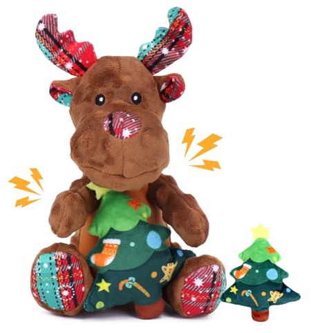 CHAWONER 2-in-1 Hundespielzeug Weihnachten-Plüsch Rentier mit Abnehmbarem Tannenbaum-Quietschendes Kuscheltier für Welpen & Kleine-Mittelgroße Hunde-Zahnreinigung