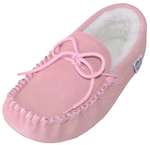 SNUGRUGS Holly, Womens Wool Lined Suede Moccasin Slipper, Suede Sole