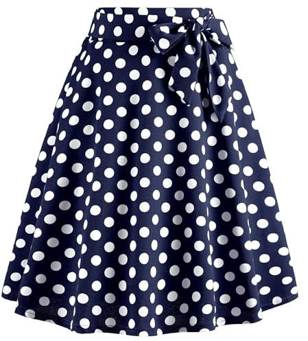 TRIWORKS Plus Size Blue Maxi Skirt Without Skort 1950s Pleated Vintage Flared Elegant Polka Dot Skirt High Waist A-Line Skirts for Women UK XL