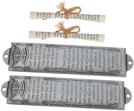 Garneck 2 Stück Antike Metall Mezuzah Vintage Stil Israelische Schriftrolle Haustür Deko für Innen Außen Bereich Gestaltung Religiöses Schmuckstück mit Klarer Inschrift