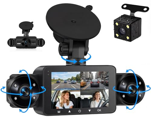 Zomolither 4 Channel Dash Cam 1080P Front and Rear Inside 360° View FHD, 3” IPS Screen IR Night Vision, 150° Wide Angle Loop Recording, G-Sensor, 24H Parking Monitoring, Reverse Assis, Max 128GB