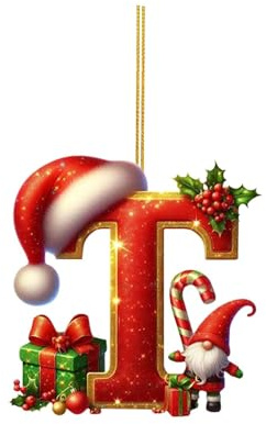 26 Weihnachtsbuchstaben Ornamente A bis Z zum Aufhängen, Buchstabe Weihnachtsbaum Hängende Acryl Weihnachtsbuchstaben Anhänger, Weihnachtsschmuck Christbaumschmuck (T, 8cm)