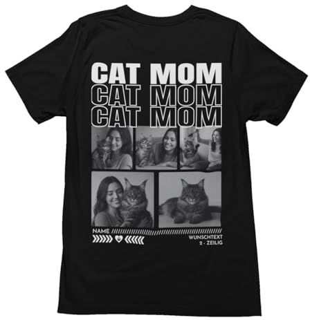 Personalisierte Foto-T-Shirts für Best Cat Mom, Best Dog Dad, Best Dog Mom & Best Cat Dad – individuell mit eigenen Bildern, Namen & Collage (3–8 Fotos) – Geschenk für Tierliebhaber, Familie & Freunde