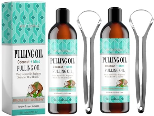Kokosöl Mundspülung für Zähne,2pcs Kokosöl Mundspülung mit Pfefferminzöl,Kokosnuss Ziehöl für die Zähne,Kokosöl,Mundziehöl für Frischen Atem,Mundziehöl mit Kokosnuss Pfefferminzöl