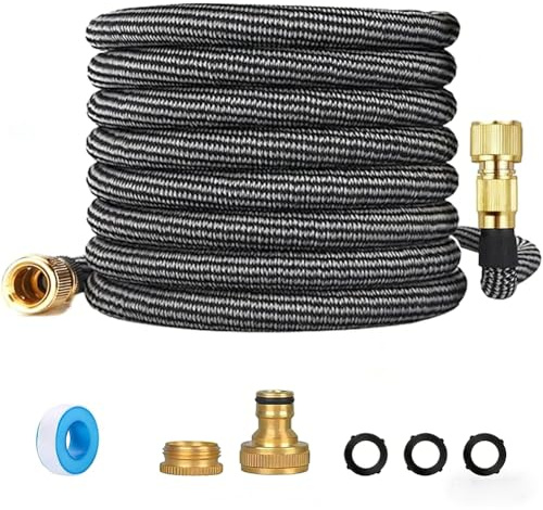 ZAselect Tuyau d’arrosage de jardin extensible professionnel de 61 m avec raccords en laiton de 1/2-3/4, tuyau d’eau anti-fuite pour lavage de voiture et d’animaux, nettoyage, arrosage de la pelouse