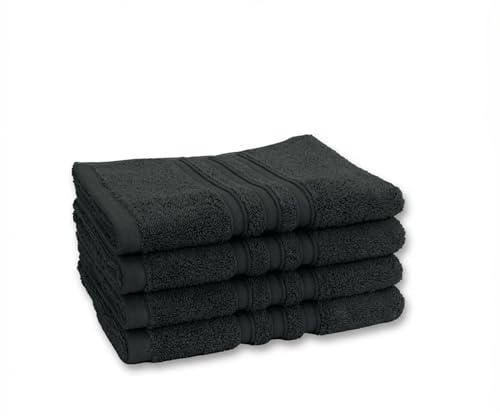 Vency Premium 4er Pack Handtuch Set - 100% Baumwolle - Saugfähige und langlebige Handtücher, Größe 40x70 cm, Schwarz