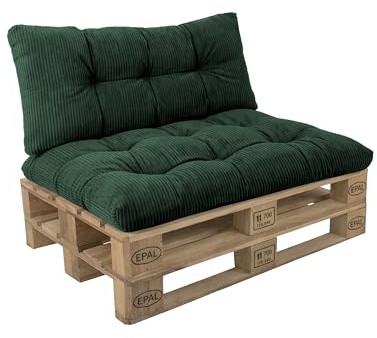 POKAR Set de 2 Coussins pour Palette en Velours Côtelé 1x Assise 120x80 + 1x Dossier 120x40 | Coussins Matelassé pour Canapé et Salon de Jardin | Extérieur et Intérieur | Made in EU | Vert Bouteille