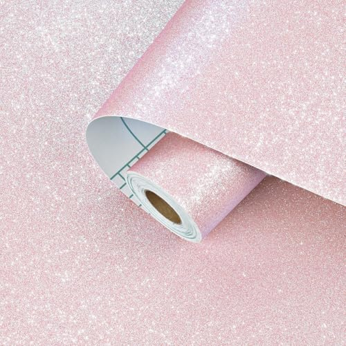 Skyblur Klebefolie Rosa Glizter Tapete Möbelfolie Selbstklebend Folie für Möbel Selbstklebende Tapete Kinderzimmer Rosa Klebefolien Glitzerfolie Selbstklebend 40x200cm Tapeten Wohnzimmer Schlafzimmer