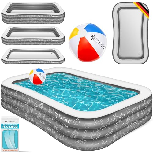 KESSER Piscina hinchable familiar para niños y adultos, piscina familiar, verano, 240 x 142 x 56 cm, 613 litros, capacidad para niños, incluye kit de reparación y pelota