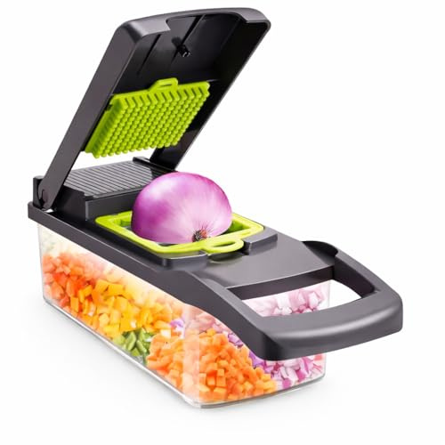 Multi-Function Vegetable Chopper 16 in 1 and Mandoline Slicer - Vegetable Dicer, Food Cutters and Interchangeable Blades with Container, Safety Hand Guard - Kitchen Cooking Tool and Gadget