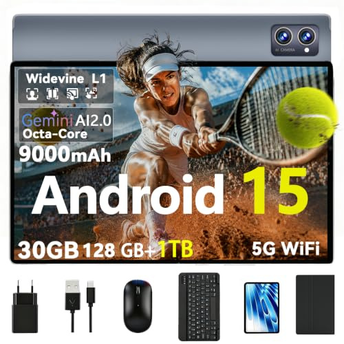 ZENTALITY Android 15 Tablet 10 Zoll HD IPS System mit Gemini AI 30GB RAM+128GB ROM(TF 2TB) Widevine L1 Face ID 9000mAh Octa-Core 2.0GHz 5G WLAN/BT5 Dual Kamera Bildschirmübertragung Split Screen Modus