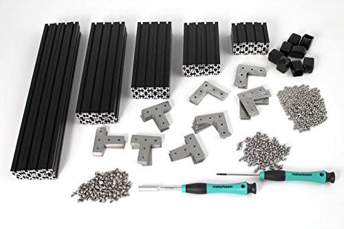 MakerBeam XL Standard-Starter-Set, Schwarz, Eloxiert, mit Profilträgern, Klammern, Schrauben und Muttern