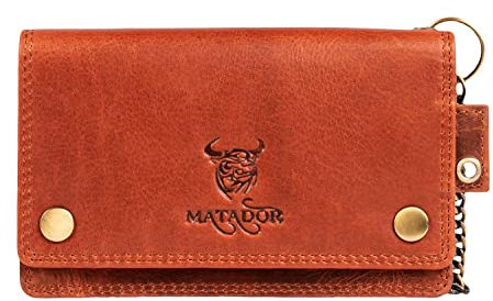 MATADOR Geldbörse Biker Leder #Dallas mit edler Geschenkbox, Eleganter Geldbeutel mit Kette und RFID Blocker, Luxus Geldbörse Herren mit Kette und Viele Kartenfächer in Braun Vintage