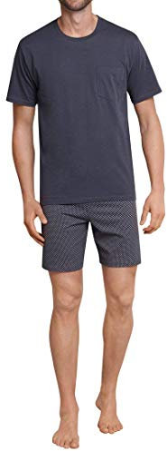 Schiesser Kurzer Schlafanzug mit V-Ausschnitt, zweiteiliges Nachtwäsche-Set für Herren, Grau (Anthrazit 203), 50