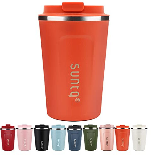 SUNTQ Reusable Coffee Cups Travel - Coffee Travel Mug with Leakproof Lid - Thermal Mug Insulated Cup - Stainless Steel Coffee Travel Cup - for Hot and Cold Drinks, 13oz/380ml, Coral Orange