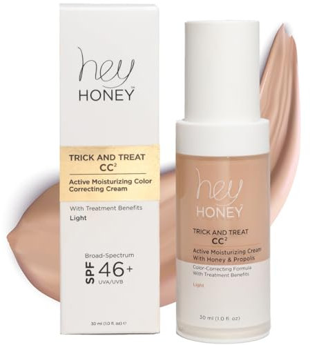 Hey Honey Trick and Treat CC Cream SPF 46, crema idratante per la correzione del colore con miele e propoli, copertura per rosacea, arrossamento e pelle matura, senza sperimentazione su animali, 30 ml