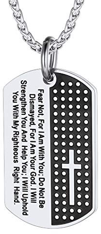 Richsteel Cadena de Chapa con Cruz Acero Colgante para Hombres Mujeres Colgante Placa Militar con Texto de Biblia