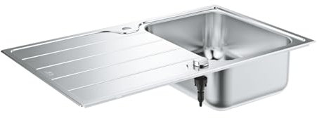 GROHE K500 | 1 Becken | Edelstahlspüle mit Abtropffläche | Ausschnittmaß: 842 * 482 mm | Zubehör: Exzenterbedienung, Ablaufgarnitur, Siebkorbventil und Montageset | Edelstahl | 31571SD1