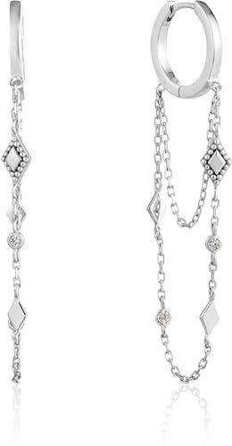 Ania Haie Damen-Creolen Bohemia Chain Drop Mini Hoops 925er Silber Zirkonia One Size, Silber 32014165