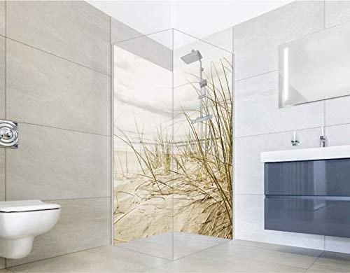 NORILIVING Duschrückwand Fliesenersatz Dusche 90x200 cm Motiv Dünen Gras Strand | Duschwand ohne Bohren 2 teilig | Wandverkleidung Bad Aluverbundplatte 3 mm
