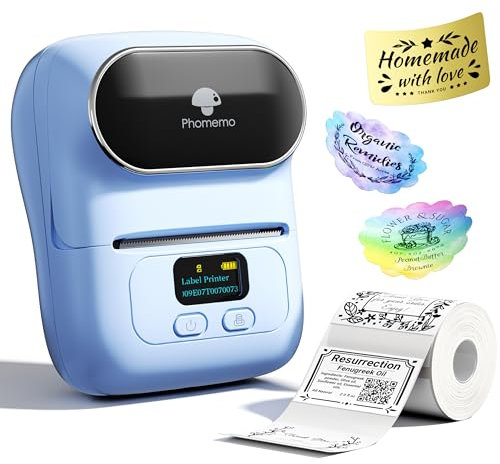 Phomemo M110 Bluetooth Etikettendrucker Barcode Etikettendrucker beschriftungsgerät Selbstklebend Label Printer für Unternehmen,QR-Code,Schmuck,Einzelhandel,Kompatibel mit Telefonen & PC-System,Blau