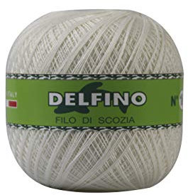 DELFINO Filato Cotone per Uncinetto 100g - Disponibile in più Colori e Spessori - Gomitolo Colore Panna (151) - Spessore Numero 8 - da Ricamo 100% Filo di Scozia - 100% Made in Italy