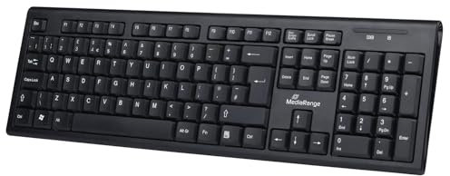 MediaRange kabellose Funk-Tastatur mit 105 Tasten, deutsches QWERTZ Layout, PC Tastatur Set mit kabellosem USB 2.0 Nano-Empfänger, 10m Sendereichweite, spritzwassergeschützt & höhenverstellbar