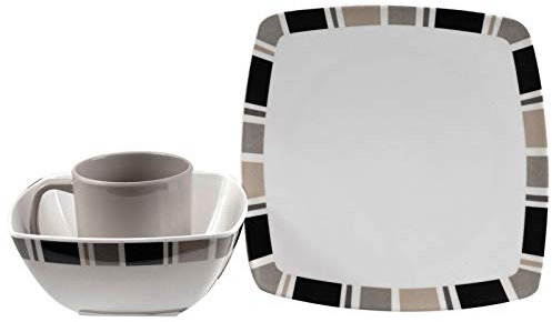 Camping Geschirr Set aus Melamin Frühstücksset - für 4 Personen 12-teilig - Einzelstücke - Frühstückteller Schale Tasse - Geschirrset Picknick Picknickgeschirr modernes Design Campinggeschirr