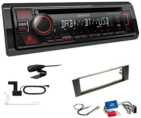 Kenwood KDC-BT450DAB 1-DIN DAB Autoradio Bluetooth CD USB AUX Einbauset kompatibel mit Audi A3 2003-2006 schwarz