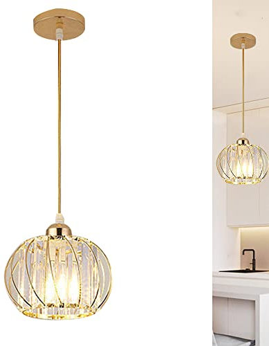 Moderne Kristall Pendelleuchte Glas Lampenschirm Deckenleuchte Kronleuchter Deckenlampe Nachttischlampe E27 Dekoration Kronleuchter Gold runden für Gang Korridor Schlafzimmer Esszimmer Wohnzimmer