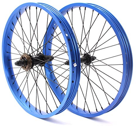 KHE BMX Laufrad Satz BLAU eloxiert Alu Felgen 36 Loch 10mm und 14mm 16T Ritzel