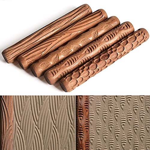 Kafei 5 Stücke Töpfer Werkzeuge Hand Rollen für Ton Ton Stempel Ton Muster Roller