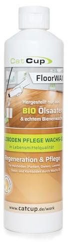 CatCup FloorWAX - BIO Holzpflegeöl & Parkettpflege - Nachhaltige Parkett Versiegelung - Natürliche Holzpflege mit Bienenwachs - Premium Parkettöl aus Deutschland (1L)