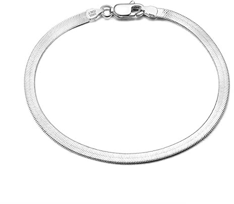 Armband Silber 925 Damen,Arbeiten Sie S925 Sterlingsilber-Armband 3Mm Flaches Fischgräten-Verbindungs-Ketten-Armband-Unisexflaches Schlangenknochen-Armband-Freundschaftsarmband-Schmucksachen Für D
