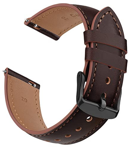 Oumida 20mm 22mm Uhrenarmbänder, SmartWatch Lederarmband, Schnellverschluss Uhren Armband, Sport Ersatzarmband für Samsung Galaxy Watch/Huawei Watch/Amazfit/Garmin/Fossil (22mm,Öl Wachs Braun)