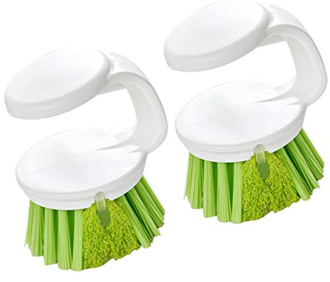 ORFOFE 2pcs Pot Brush Mini Sink Scrubber for Kitchen and Outdoor Cleaning Hanging Handle Soap Dispensing Dish Brush for Chopping Board Tub Scrubber