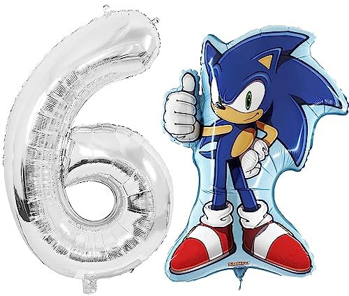 Toyland® Pacchetto Palloncini Foil Sonic The Hedgehog - 1 Palloncino a Forma di Personaggio da 29 e 1 Palloncino con Numero da 40 - Decorazioni per Feste per Bambini